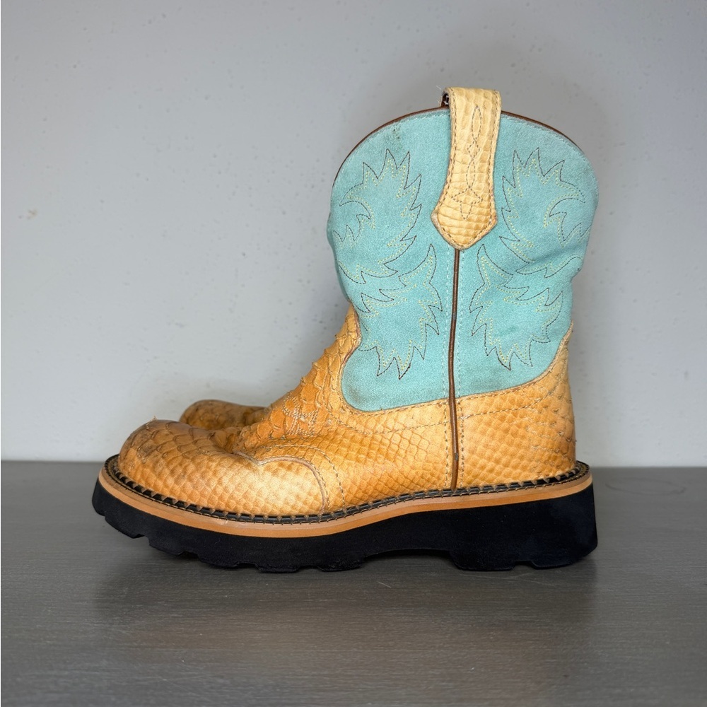 Ariat Fatbaby Heritage 14825 Snakeskin Aqua Leather Western Boots Womens Sz 6 B - Picture 2 of 9